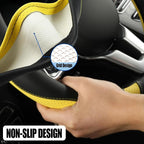 Black Yellow Microfiber Leather D Shaped Steering Wheel Cover | Breathable Anti Slip Grip Cool Sporty Look Glow for Women Men