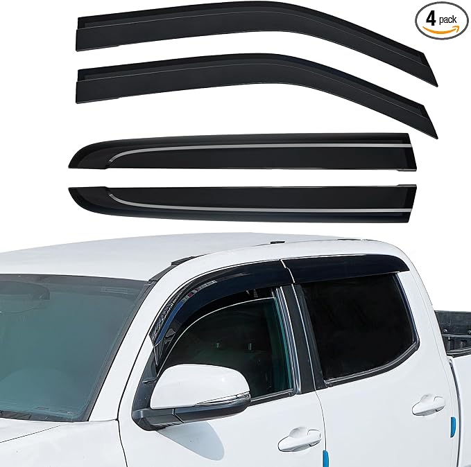 Low Profile Rain Guards Compatible with 2016-2023 Tacoma Double Cab Outside Mount Window Vent Visor Tape-On Window Deflectors Vent Shades 3rd Gen Tacoma Accessories