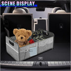 Car Trunk Organizer, Waterproof Large Capacity 600D Oxford Fabric Auto Trunk Storage Container with Pockets, Multi-Compartment Vehicle Storage Box Accessories for Car SUV Truck (Gray)