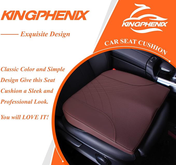 Premium Car Seat Cushion, Memory Foam Driver Seat Cushion to Improve Driving View- Coccyx & Lower Back Pain Relief - Seat Cushion for Car, Truck, Office Chair (Leather Brown)