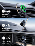 15W for MagSafe Car Mount Charger - [20X Strong Magnets] Wireless Car Phone Holder Charger, Magnetic Phone Holders for Car Vent Dash Accessories for Women Men for iPhone 17 Pro Max Silver