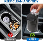 Mini Car Trash Can with Lid, Portable Garbage Can for Car, Leakproof Cup Holder Automotive Garbage Bin with 2 Rolls of Trash Bags, Small Trash Storage Can for Car Home Office(Black)