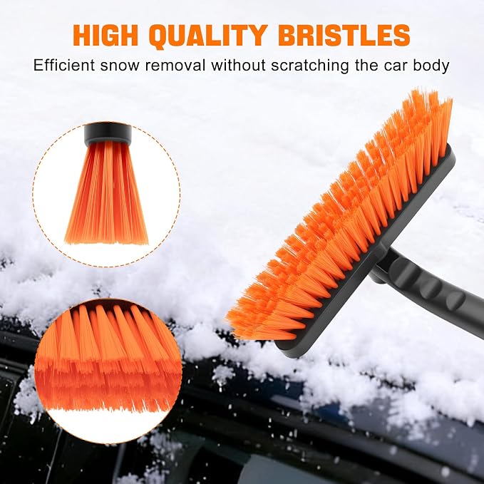 Snow Brush and Ice Scrapers for Car Windshield, Detachable Snow Remover for Cars EVA Foam Grip and Rotatable Brush Head Snow Scraper for Car Trucks SUV, Winter Cars Accessories (Orange)