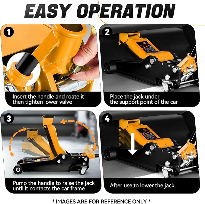 4 Ton Low Profile Floor Jack, Heavy Duty Steel Hydraulic Car Jack with Dual Pistons Quick Lift Pump, Hydraulic Racing Floor Jack, Lifting Range 4.5" to 20", Orange