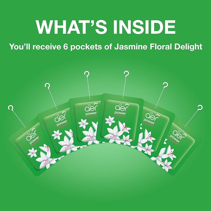 AER Power Pocket Jasmin Floral Delight Solid Gel Air Freshener for the Entire Home with Long Lasting Scent, Pack of 6