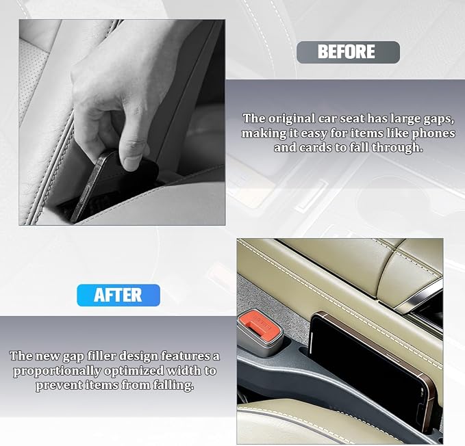 2PCS Car Seat Gap Filler, Seat Side Seam Crevice Blocker Organizer to Prevent Things from Dropping, Drop-Proof Auto Console Gap Guard Stopper Plug, Universal for Vehicles (Black)