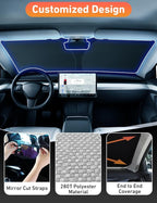 Windshield Sun Shade Compatible for Tesla Model 3 & Model Y Juniper 2017-2024 2025 2026, Sun Visor for EV Front Window Sunshade, Foldable Heat & UV Protector, Car Accessories