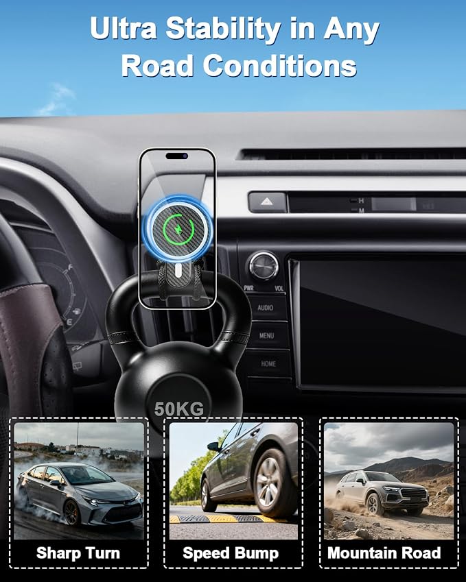 PZK Magnetic Car Phone Holder for Toyota RAV4 2013-2018 Accessories Vent | Magnetic 15W Fast Wireless Charger Car Phone Mount with Magsafe Hands Free 360° Rotation Cell Phone Automobile Cradles