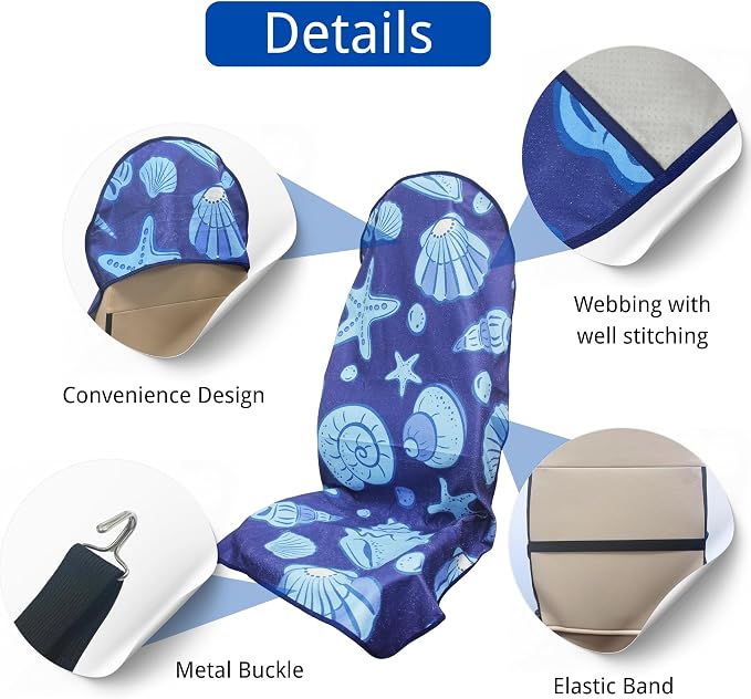 Waterproof Car Seat Cover for Front Seats, Protector for Cars SUVs Trucks, Sweat Towel Seat Covers Bucket for Gym,Workout,Beach,Hiking Swimming(Conch Shells Starfish, 2PCS)