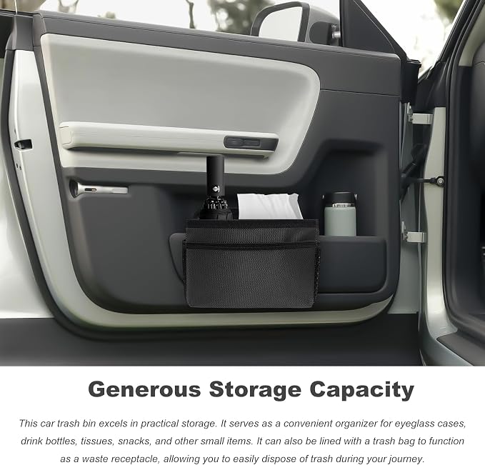 Car Trash Can, Foldable Multi-Pocket Design Auto Hanging Storage Container with Garbage Bags, Multifunctional Mini Oxford Storage Bag Garbage Holder for Cars SUVs Trucks (Black)