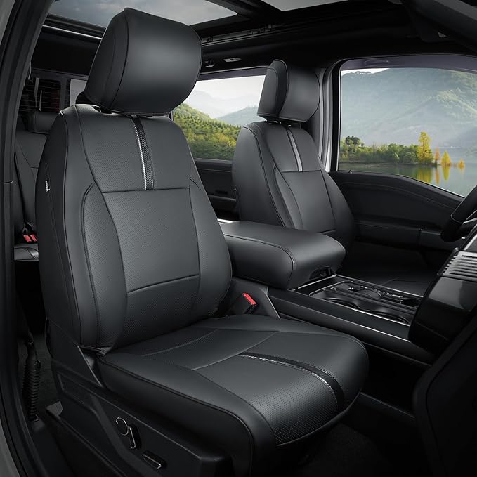 for Ford F150 Seat Covers 2015-2023 2024 2025 2026,Full Set Leather Waterproof Black Trucks Pickup Seat Covers Custom Fit for Ford F150 Accessories,Car Seat Cover for SuperCrew/CrewCab(XL,XLT)