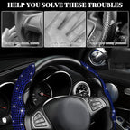 2 PCS Steering Wheel Cover, Segmented Car Wheel Covers with Crystal Rhinestones, Non-Slip Protector Bling Sparkly Decoration for Most Steering Wheels, Car Accessories (Blue)