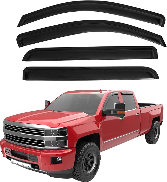 Window Rain Guards for 2014-2018 Chevrolet Silverado/GMC Sierra 1500 | 4PCS Tape On Window Deflectors Vent Visors fit for 2015-2019 2500HD 3500HD Crew Cab,Weatherproof, Easy Installation