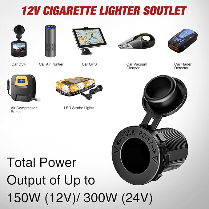 4 in 1 Outlet Socket Panel 12V DC 4.8A Dual USB 12 Volt Cigarette Lighter LED Voltmeter ON Off Rocker Toggle Switch for Marine Boat Truck Car