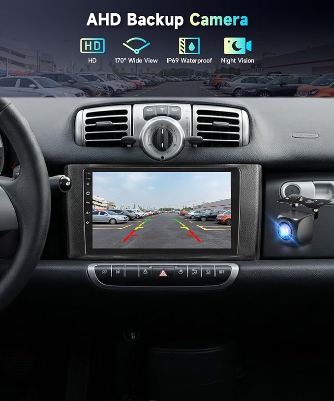 5Ghz WiFi Car Radio Stereo for Mercedes Benz Smart Fortwo 2011-2015, 9" Touch Screen/Android 15/Wireless CarPlay/Android Auto/DSP EQ/GPS Navigation/Bluetooth/FM/RDS/SWC/HD Backup Camera 2+64G