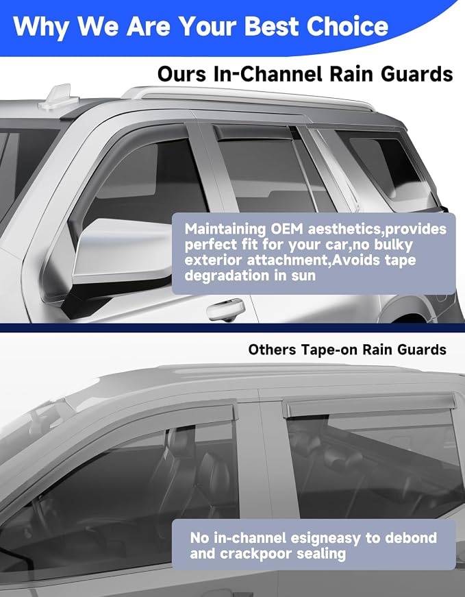 in-Channel Rain Guards Fit for Chevy Tahoe/Cadillac Escalade/GMC Yukon 2021-2026, Window Rain Guards Visors Vent Visors Window Deflector Vent Shades Car Accessories