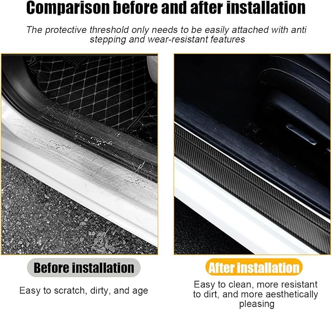 4PCS Car Door Sill Protector, 3D Carbon Fiber Vehicle Entry Edge Guard Trim, Anti-Scratch Automotive Threshold Sill Cover Strips Accessories, Universal for SUV, Sedan, Truck (Black)