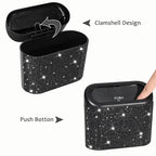 2 Pack Bling Car Trash Can with Lid, Small Garbage Can, Auto Garbage Storage Bin with 90pcs Garbage Bags, Sparkling Crystal Trash Bags Holder for Car, Home, Office Storage (Black Rhinestone)