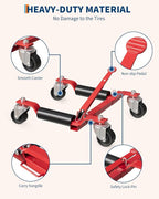 Car Wheel Dolly Jack Set of 4, Mechanical 6000lbs Vehicle Skates, 12'' Wheel Dollies Positioning Jack, Heavy Duty Rollers with Ratcheting Foot Pedal for for Tire Repairing, Vehicle Moving, Red