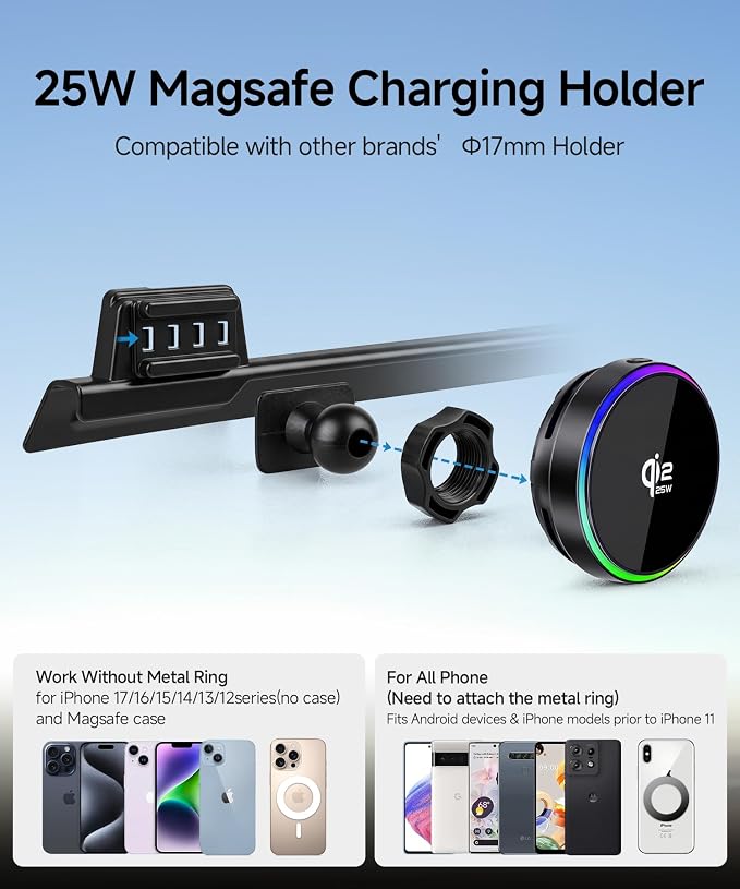 Qi2.2 25W Wireless Charger Car Phone Mount for Chevrolet Colorado 2023-2026 | 11.3" Screen, Magsafe Accessories Fast Charging Magnetic Cell Phone Holder Clip Compatible with iPhone Android, GPS Bracket