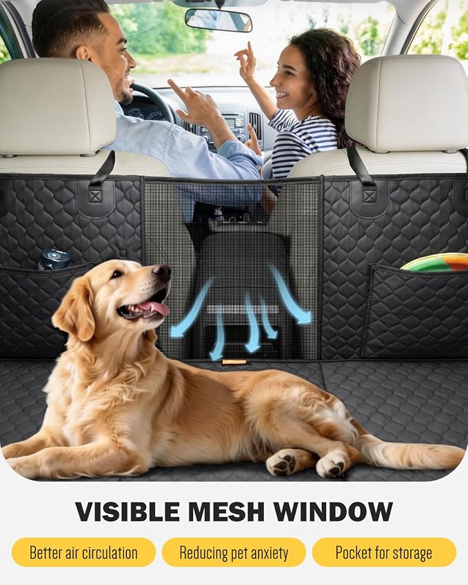 Dog Seat Cover for Back Seat, PU Dog Car Seat Cover Holds 420 lbs, Material Waterproof, Anti Scratch, Easy to Use and Clean, Hard Bottom Back Seat Extender for Dogs, Comfortable Car, SUV, Truck