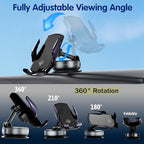 15W Wireless Fast Car Charger, Auto-Clamping Car Phone Holder with Rotating Vacuum Suction, Smart Sensor, 360° Adjustable Dashboard & Windshield Mount for iPhone & Samsung (Dark Purple)