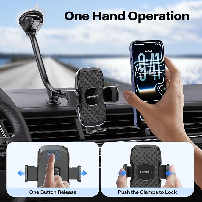 14'' Gooseneck Car Phone Holder,Heavy Duty Phone Holder for Truck, [Flexibile Long Arm] [Anti Shake stabilizer] Windshield Car Phone Mount Suction Cup,Fit for iPhone, Samsung (Black Plaid)
