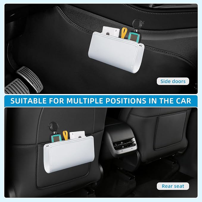 Car Trash Can, Universal Leather Foldable Leakproof Garbage Bins Car Door Organizer Holder (White)