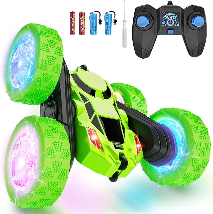 Remote Control Stunt Car for Kids, 360° Spinning Double-Sided RC Toy with LED Wheel Lights, 4WD Rechargeable Vehicle for Boys Ages 6–12, Educational STEM Toy & Valentines Gift