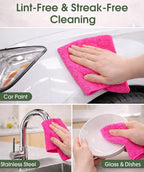 Microfiber Cleaning Cloth Roll - 100 Pack Tear Away Microfiber Paper Towels, Reusable, Washable, Scratch-Free, Kitchen Towels for Car, Home, Kitchen, Glass, Dishes (Hot Pink)