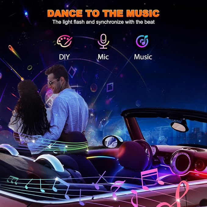 Interior Car LED Strip Lights, Acrylic LED Lights for Car with Dynamic Dreamcolor Chasing, Ambient Lighting Kits Music Sync Wireless APP and RF Remote Control (8 in 1)
