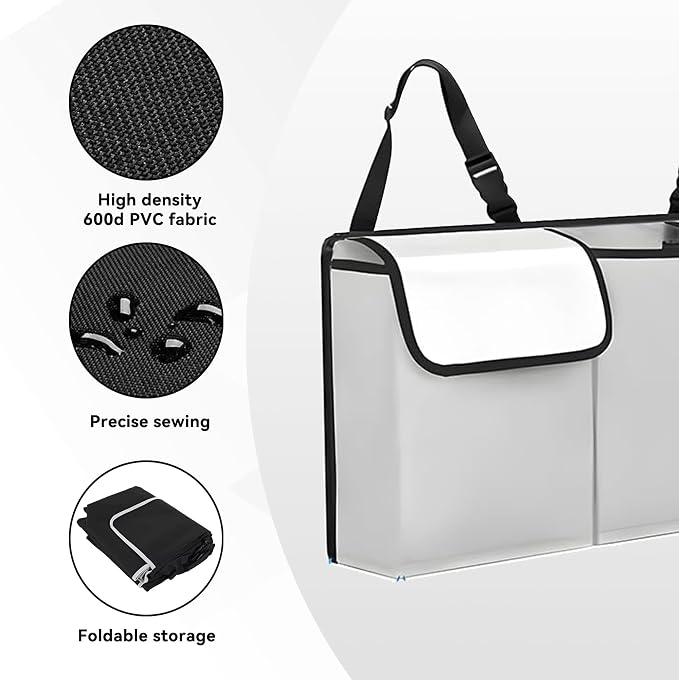 Car Trunk Organizer, Waterproof Collapsible Cargo Bag with 4 Pockets,Backseat Hanging Large Storage with Adjustable Straps, Sturdy Space Saver Frees Trunk Floor for SUV, Truck (white lime)