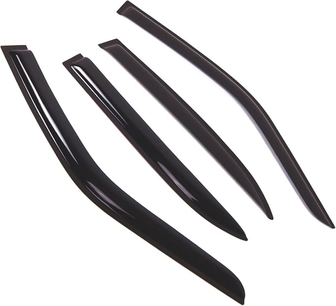 WD2-721 Dark Smoke 4 Pcs Set Window Visor (Outside Mount) Deflector Rain Guard Compatible with 1992-1999 Mercedes-Benz S320 S350 S420 S600