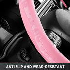 Steering Wheel Cover - Flat Bottom Wheel Cover Made with PVC Leather and Leopard Fabric - Universal Fit for 15-Inch D-Shaped Automotive Steering Wheels (All Pink)