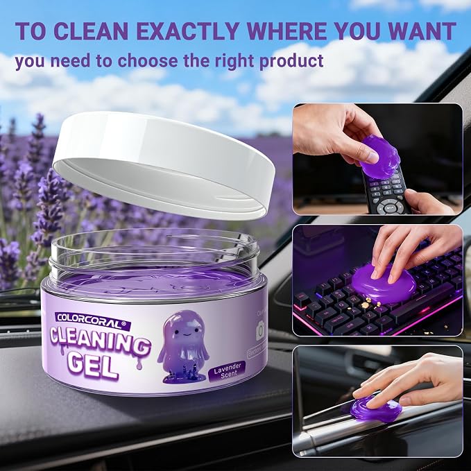 Car Cleaning Gel Reusable(Lavender Scent) 2Pack - Dust Cleaning Putty Keyboard Slime for Car Interior Air Vent Cleaner, Auto Detailing Tools Accessories, Christmas Stocking Stuffers for Men Women