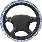 Blue Flower Steering Wheel Cover - 15 Inch Blue Floral Steering Wheel Cover Anti-Slip Breathable Universal 2 Pcs Car Interior Cup Holder Pad for Men Women