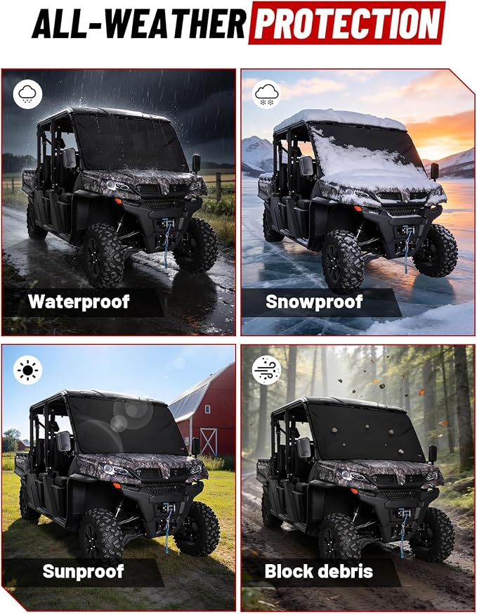 UTV Windshield Snow Cover Compatible with Cfmoto Uforce 1000/1000 XL 2019-2025 and U10 Pro, Waterproof Transport Windshield Protector for Ice and Snow (Black)