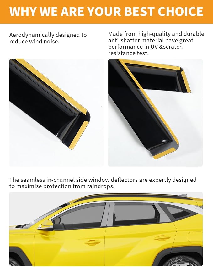 in-Channel Window Rain Guards Fit for Hyundai Tucson 2022 2023 2024 2025 2026 Rain Guards Extra Durable Window Deflectors Visors Vent Visors Vent Shades Car Accessories -4 pcs