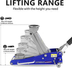 Floor Jack 1.5 Ton Hydraulic Low Profile Aluminum and Steel Car Jack, Lightweight Service Jack with Quick Lift Dual Pump, 3,000 lb Capacity, Lift Range 3.3"-18.5",Blue