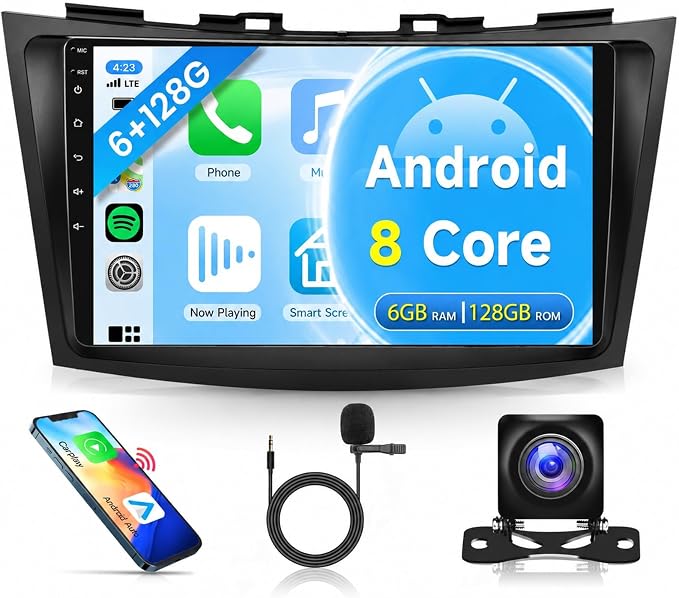 8 Core 6G+128G Car Radio for Suzuki Swift 2011-2017 Android Car Stereo Carplay Android Auto DSP 9 Inch Touchscreen Bluetooth FM RDS GPS WiFi Mirror Link Backup Camera