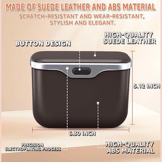 Car Trash Can, Waterproof Multi‑Functional Auto Trash Bin for Door/Console/Seat Back, Universal Vehicle Garbage Can for Car/Truck/SUV Drivers (Brown)