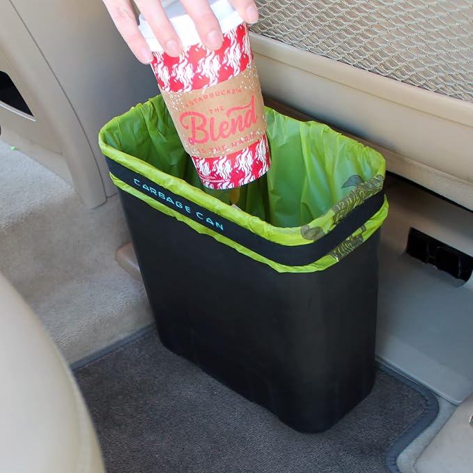 Car Trash Can for Car, Leakproof Garbage Bin with Mat Clip, Black