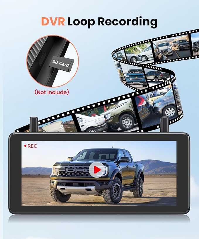 Solar Wireless Backup 2 Cameras: 2-Min DIY Install, Dual Channel Stable Signal DVR Monitor, 7.2" 1080P Super Night Vision, IP69K Waterproof Back Up Camera for Cars, Truck, Trailer, SUV, Van