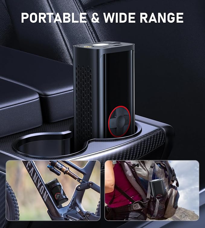 Tire Inflator Portable Air Compressor, Cordless Air Pump for Car Tires, 150PSI Portable Tire Inflator, LCD Dual Screen, Electric Pumps for Car Bike Motorcycle Balls
