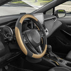 Steering Wheel Cover for Car, Standard Size 14.5-15 inch, Auto Interior Accessories, Black with Golden Carbon Fiber Pattern