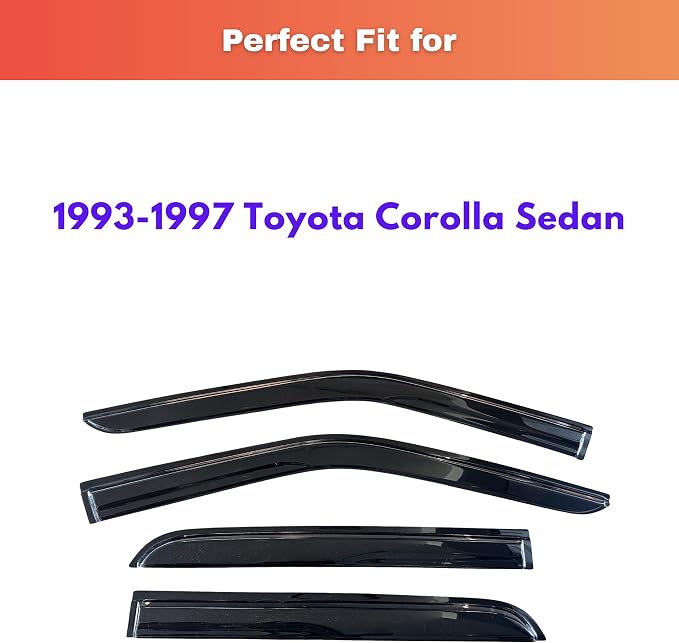 KPY Rain Guards Fit for 1993-1997 Toyota Corolla Sedan, Out-Channel Window Visors Vent Wind Deflectors 4PC, Car Accessories for 93-97 Corolla Sedan