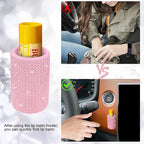 Upright Car Chapstick Holder, Bling Insulating Lip Balm Holder,Rhinestone Car Accessories for Women Interior,Suitable for Most Vehicles. (Pink)