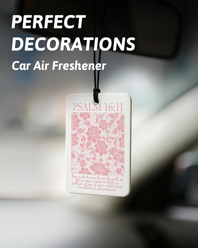 Pink Christian Car Air Freshener 8 Pcs, Coquette Pink Bow Floral Religious Hanging Air Freshener for Dorm Bedroom Apartment, Girly Christian Car Accessories Mirror Decor for Women Teen Girls