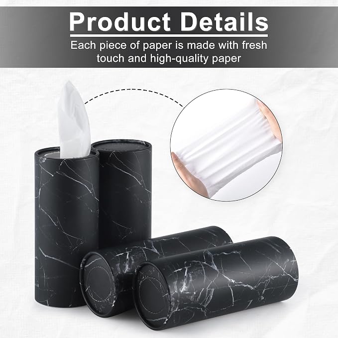 Tissue Holder, 4 Pack Car Cup Holder Facial Tissues with Travel Tissue Bag, Quick and Convenient Flower Combination Car Tissue Box(4 Canisters/200 Tissues) Black