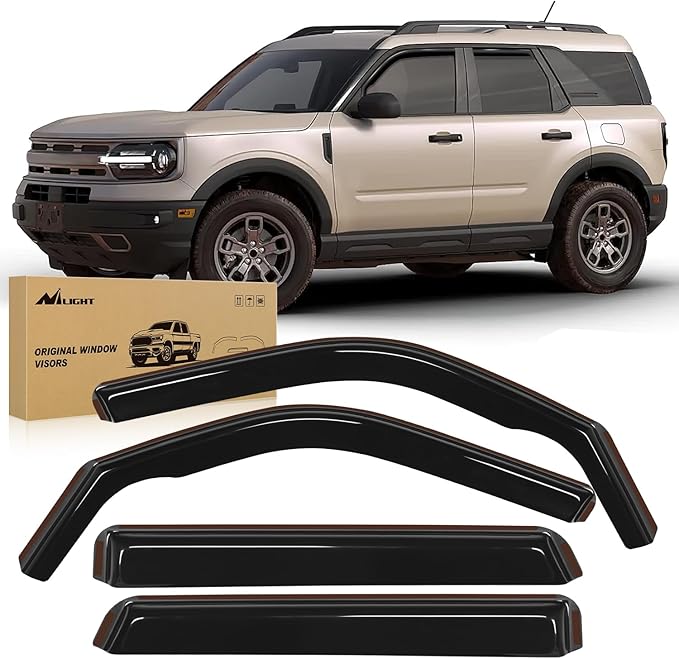 in Channel Rain Guards for Ford Bronco Sport 2021 2022 2023 2024 2025 Side Window Deflectors Vent Visors, Smoke Tint, Car Window Shade for Rain/Snow, Reduce Wind Noise, Car Wash Safe, 4PCS